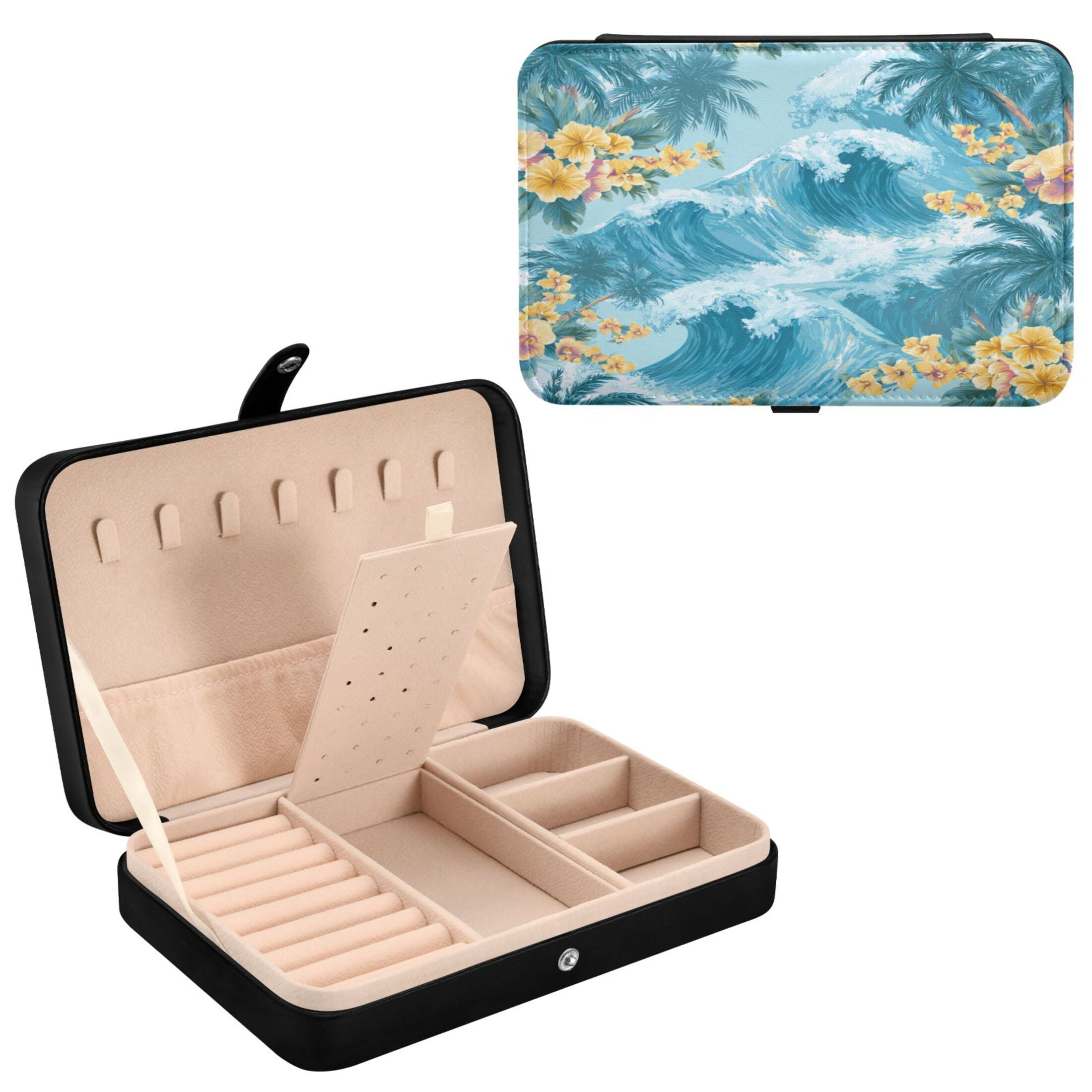 Leather Jewelry Box Travel Jewelry Storage Earrings Necklace Bracelet Watch Brooch Storage Artistic Waves