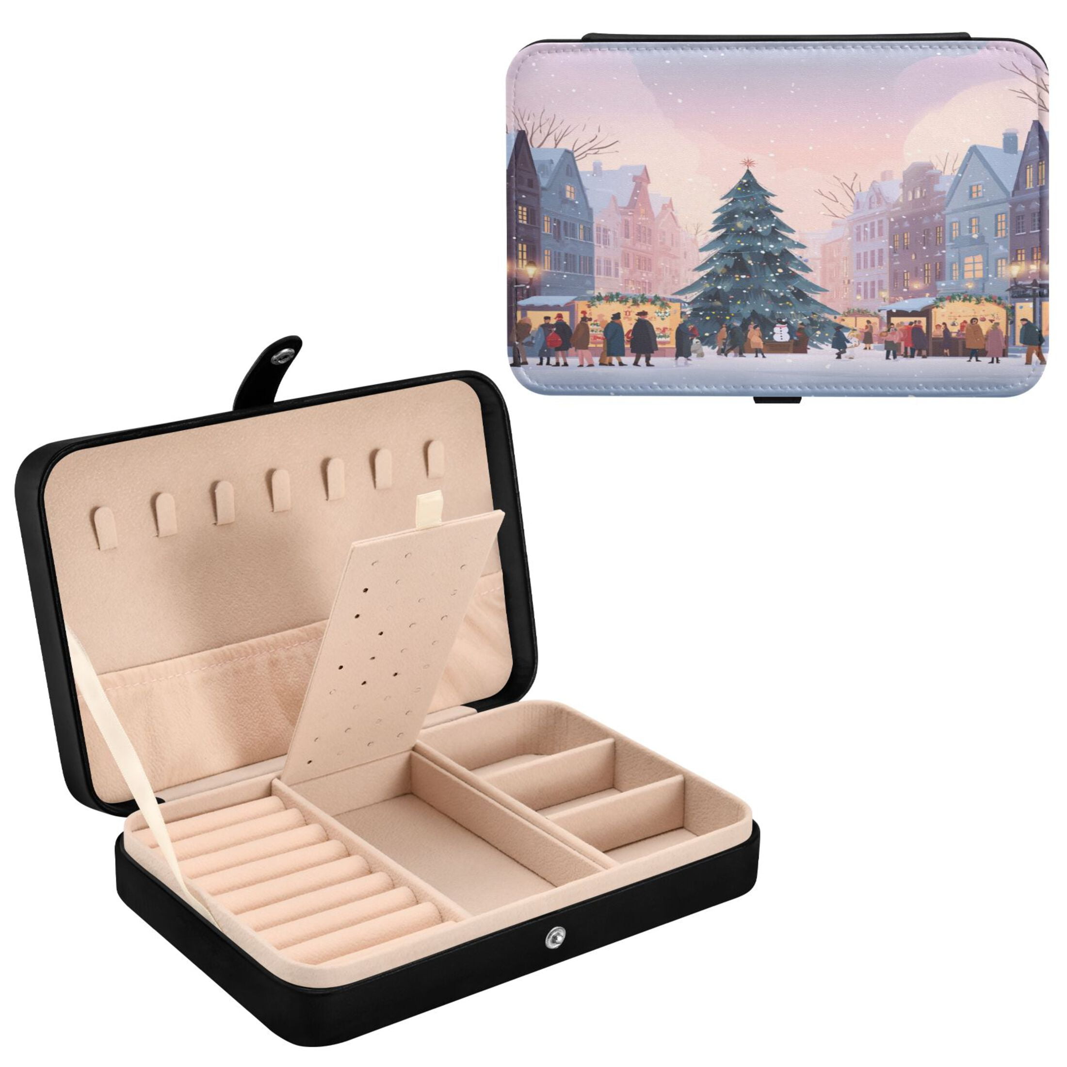 Leather Jewelry Box Travel Jewelry Storage Earrings Necklace Bracelet Watch Brooch Storage Beautiful Christmas Street