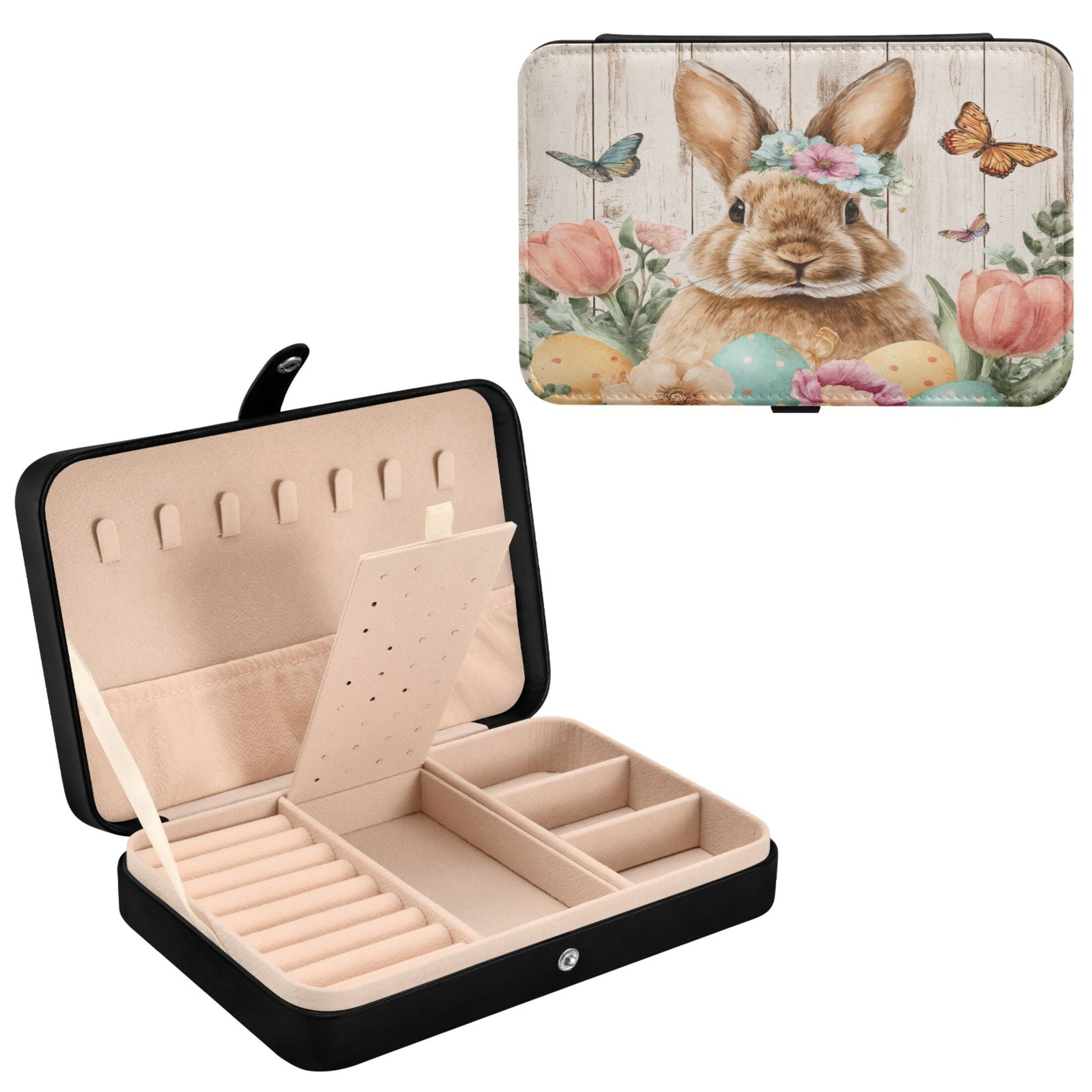 Leather Jewelry Box Travel Jewelry Storage Earrings Necklace Bracelet Watch Brooch Storage Beautiful Gray Rabbit