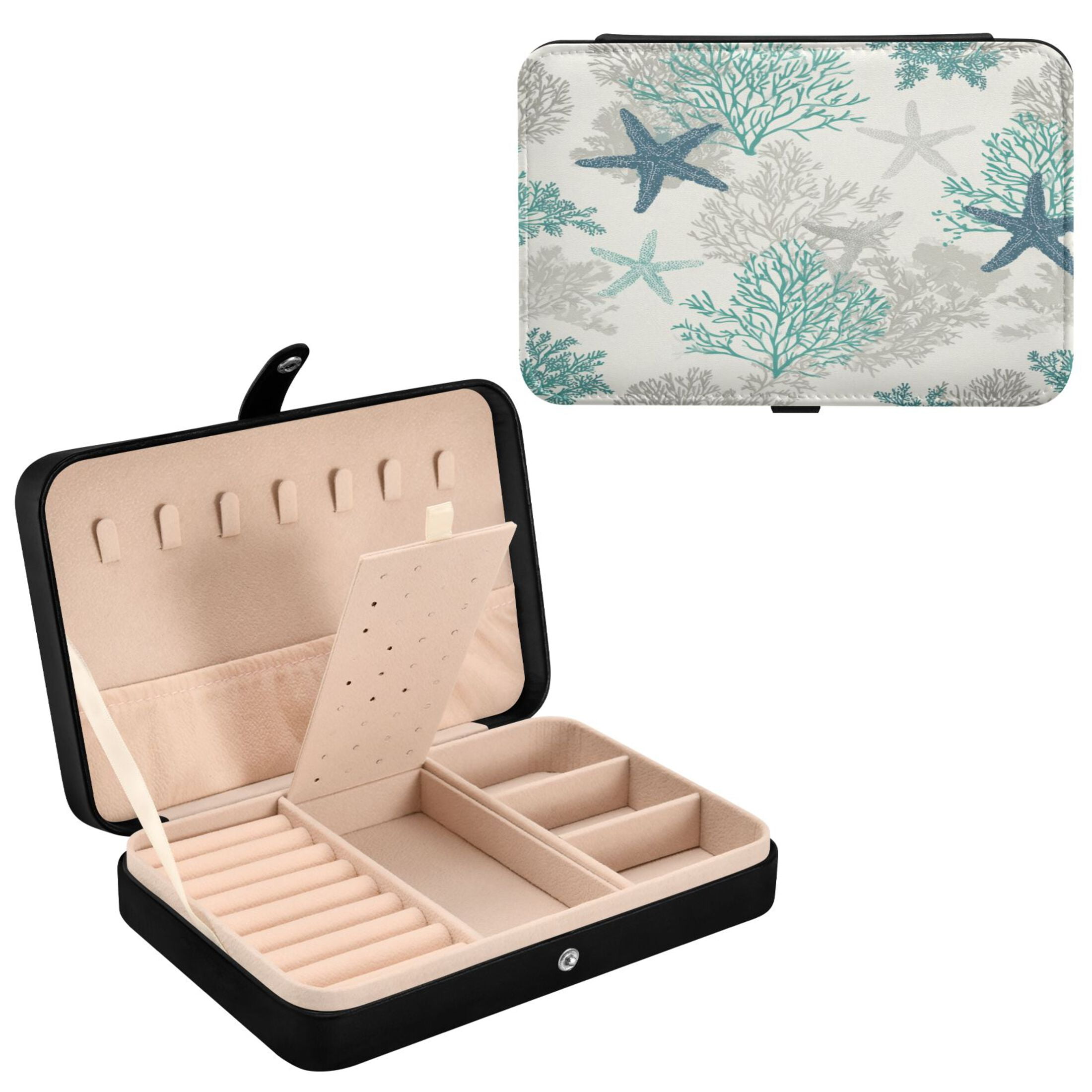 Leather Jewelry Box Travel Jewelry Storage Earrings Necklace Bracelet Watch Brooch Storage Beautiful Green Starfish