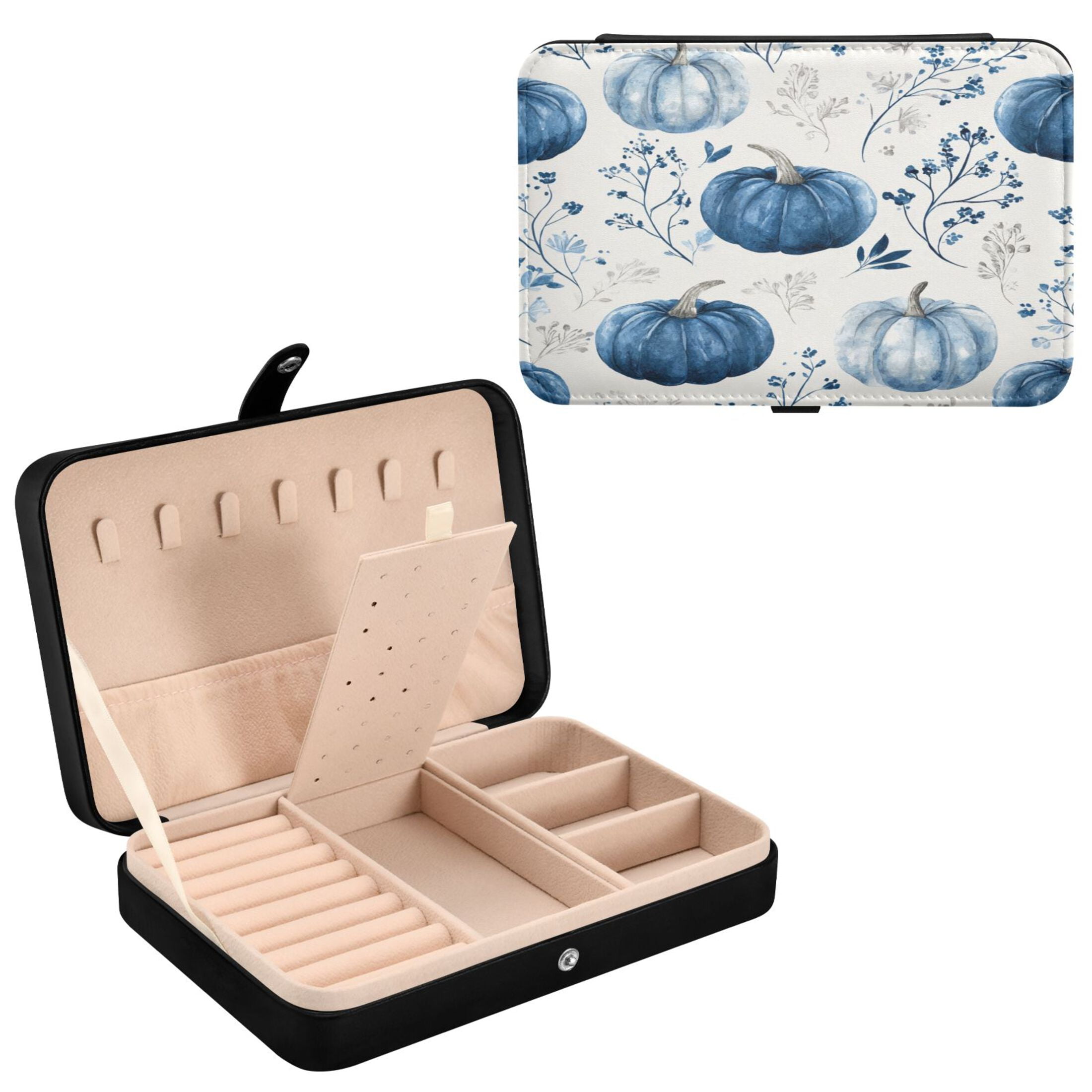 Leather Jewelry Box Travel Jewelry Storage Earrings Necklace Bracelet Watch Brooch Storage Blue Pumpkin