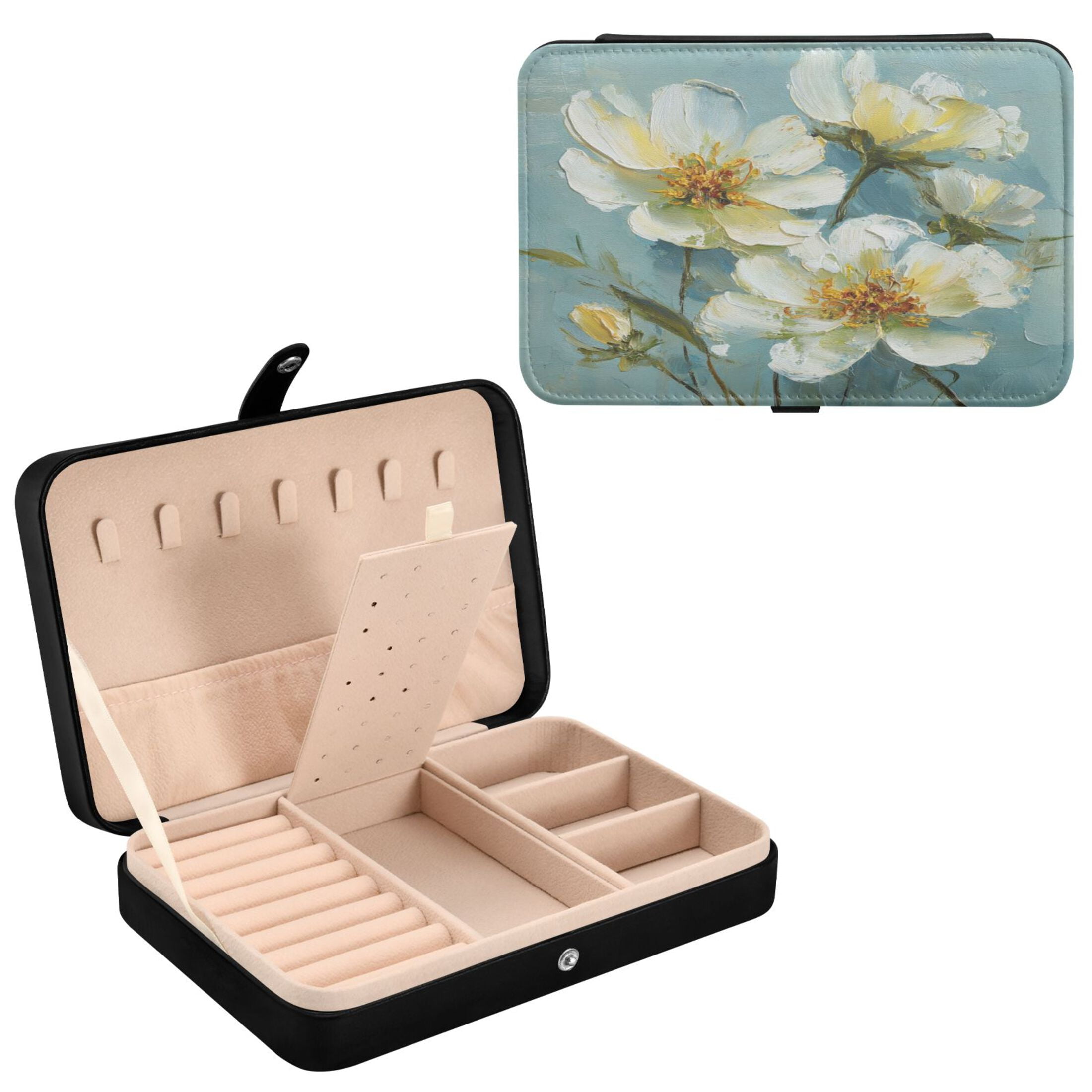 Leather Jewelry Box Travel Jewelry Storage Earrings Necklace Bracelet Watch Brooch Storage Flowers Beautiful