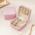 thumbnail image 1 of Leather Jewelry Travel Case, Small Organizer for Earrings and Necklaces, Portable Storage Box for Rings and Bracelets 4 Inch Pink, 1 of 4