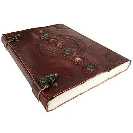 Leather Journal Book Seven Chakra Medieval Stone Embossed Handmade Book of Shadows Notebook Office Diary College Book Poetry Book Sketch Book 10 x 13 Inches