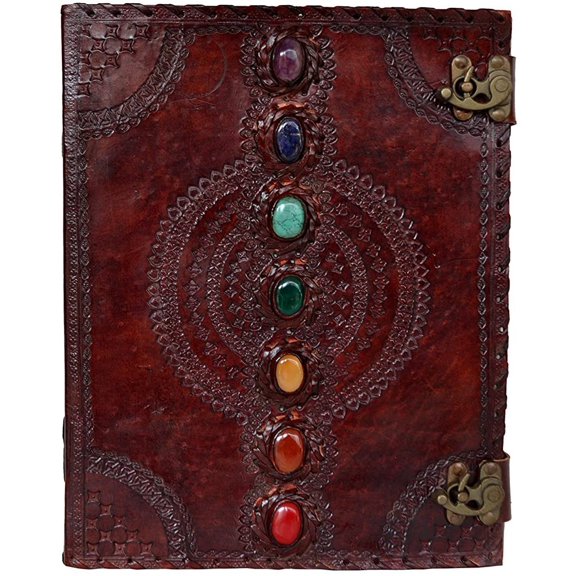 Leather Journal Book Seven Chakra Medieval Stone Embossed Handmade Book of Shadows Notebook Office Diary College Book Poetry Book Sketch Book (10X13 INCH)$$Office