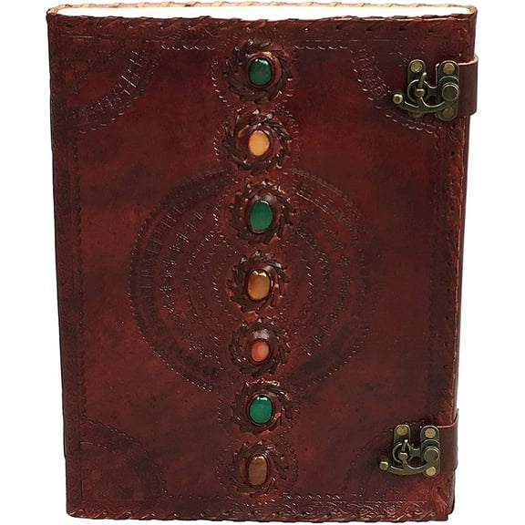Leather Journal Book Seven Chakra Medieval Stone Embossed Handmade Book of Shadows Notebook