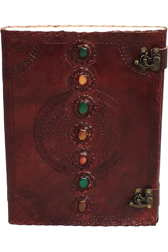 Leather Journal Book Seven Chakra Medieval Stone Embossed Handmade Book of Shadows Notebook