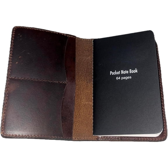 Leather Journal Cover - Field Notes & Moleskine Cahier Compatible - 3.5x5.5 Refillable Travel Notebook Cover, (Brown w/th Black Notebook)