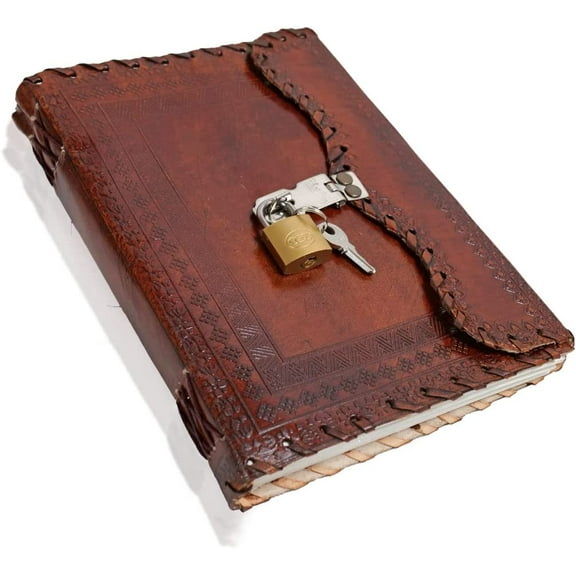 Leather Journal Diary Antique Blank Book 10" Vintage Style Brown Notebook Daily Planner With Lock and Key For n & Women Vintage Leather Bound Journals Leather Notepad Diary Unlined Leather Craft Paper