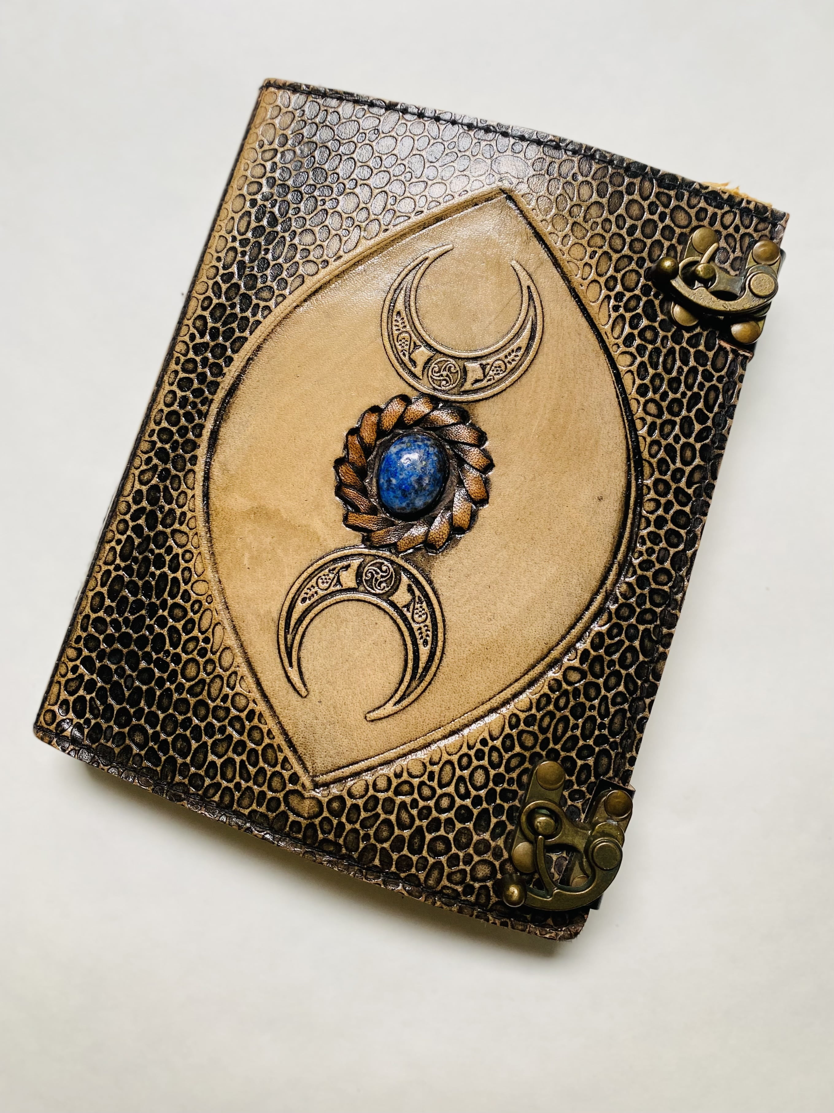 Book Of Shadows Leather Journal with Semi Precious Stone