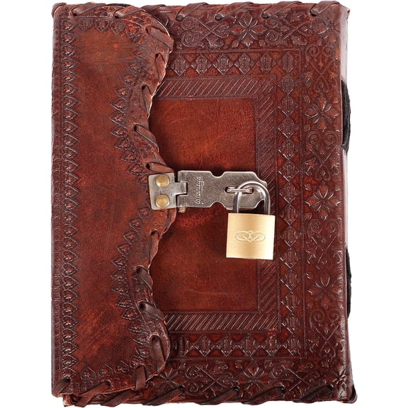 Leather Journal for Men and Women Leather Diary to Write Poems,Sketchbook, Record Keeping Notebook Personal Memoir with Lock and Key - Unlined (Brown)