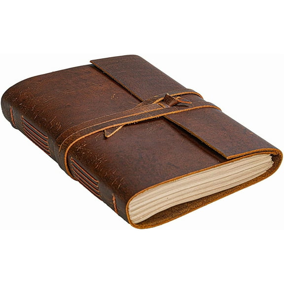 Leather Journal Notebook6x8 in - Vintage Leather Bound Journals Handmade Rustic Finish Book for Men and Women Unlined Leather Craft Paper 300 Pages, Leather Notepad Diary, Pocket Diary To Write In