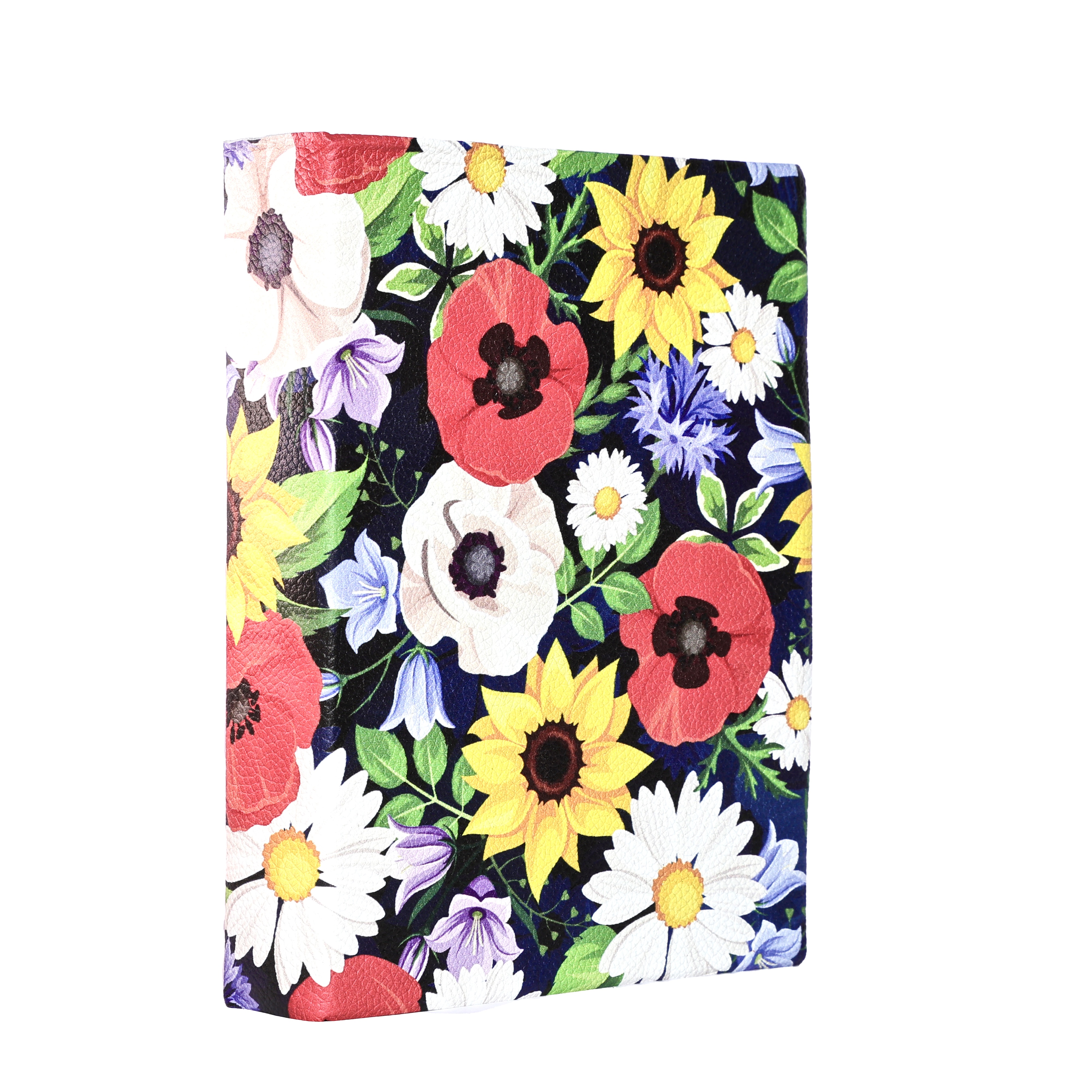 Leather Journal Notebook Sunflower and Poppies