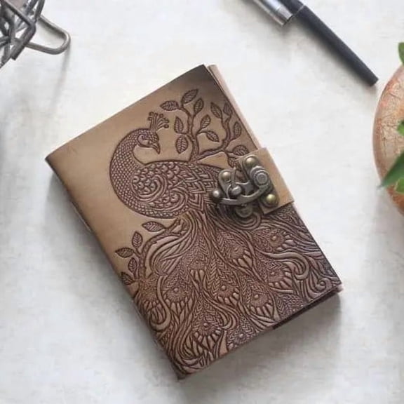Leather Journal Peacock Embossed