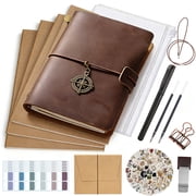 Leather Journal Refillable Notebook Travel Journal Notebook Travel Diary Handmade Passport Travelers Journal with ih 3 Notebook Inserts Pen Holder, Binder Clip