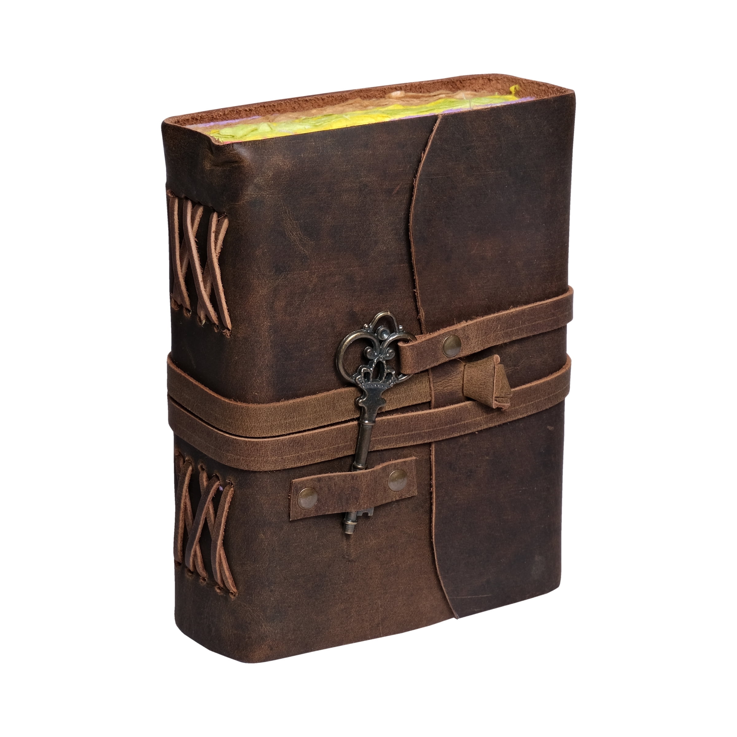 Leather Journal Scrapbook - Journal for Men and Women, Junk Fantasy Vintage Scrapbook Bound Deckle Edge Paper Journal, Photo Album, Gift