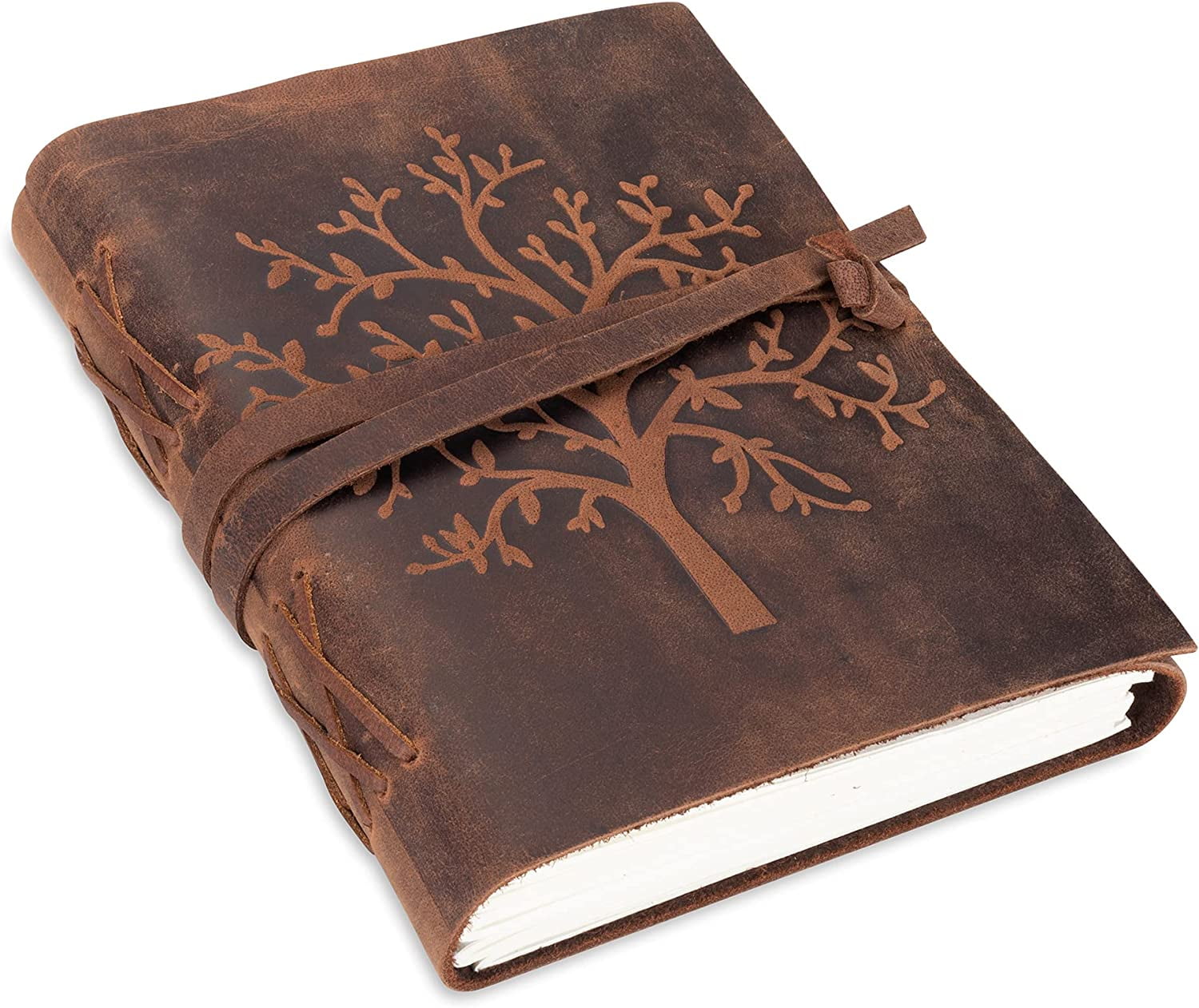 Leather Journal Tree of Life Genuine Leather Notebooks For Women - Beautiful Journal with Embossed Tree - Blank Handmade Paper - Inspirational Birthday Gifts for Women & Gifts for Men