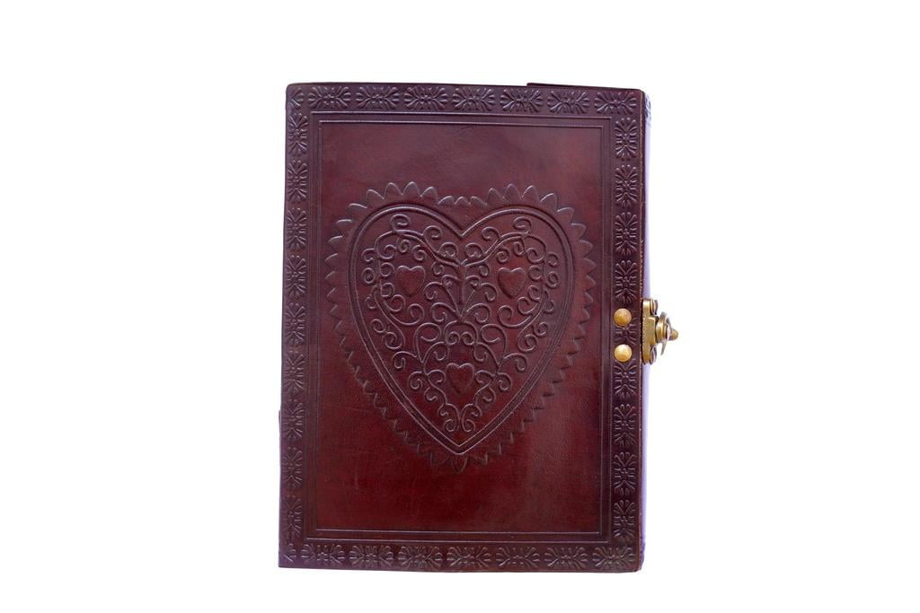 Leather Journal Vintage Heart Embossed Leather Notebook Personal Diary (Handmade Paper)