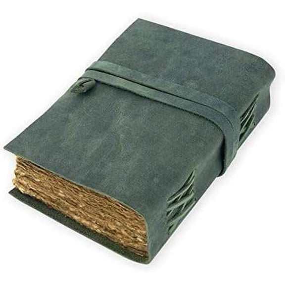 Leather Journal-Vintage Leatherbound Journal - Handmade Antique Deckle Edge Paper - Leather Sketchbook - Book of Shadows Journal - Thick Journal - Vintage Journal (Green)