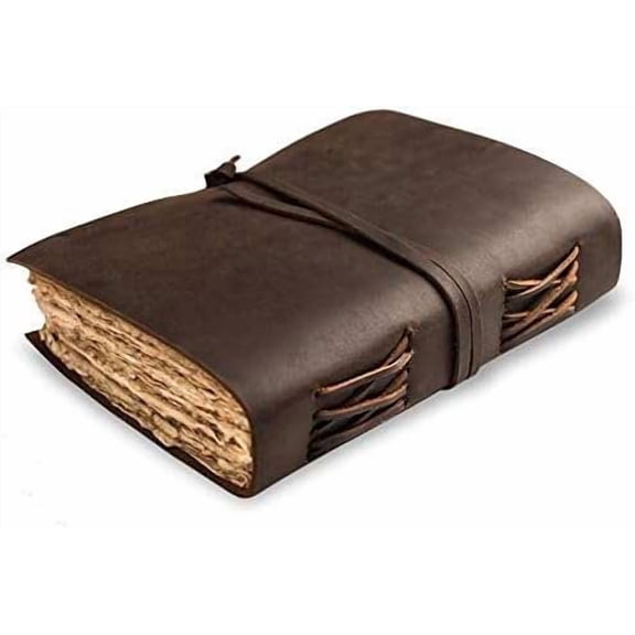 Leather Journal-Vintage Leatherbound Journal - Handmade Antique Deckle Edge Paper - Leather Sketchbook - Book of Shadows Journal - Thick Journal - Vintage Journal (Charcoal Brown)