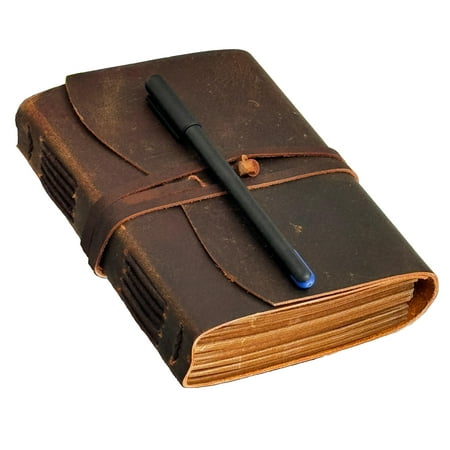 Leather Journal With Pen - Handmade Leather Notebook Diary Lined Paper 240 Kraft Pages, Gift for Artist Rustic Brown, Journals To Write in 7x5 inch