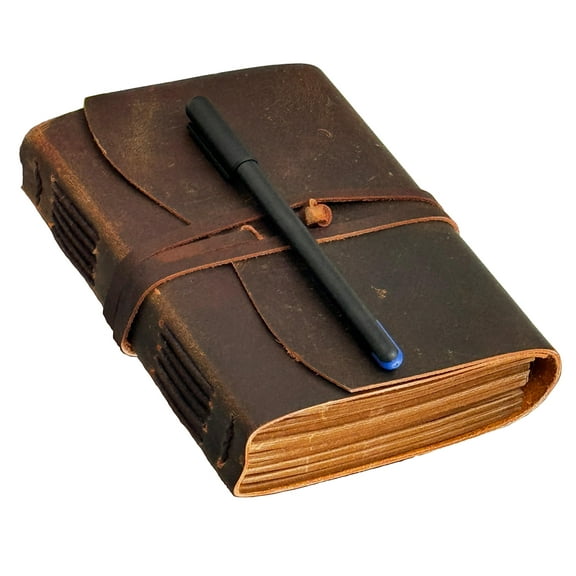 Leather Journal With Pen - Handmade Leather Notebook Diary Lined Paper 240 Kraft Pages, Gift for Artist Rustic Brown, Journals To Write in 7x5 inch
