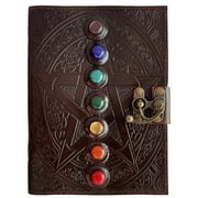 Leather Journal Writing Notebook 7 Chakra Stone Diary for Men & Women, Handmade Antique Deckle Edge Paper - Book of Shadow Travel Diary Gift for Him Her by Rustic Town, Brown