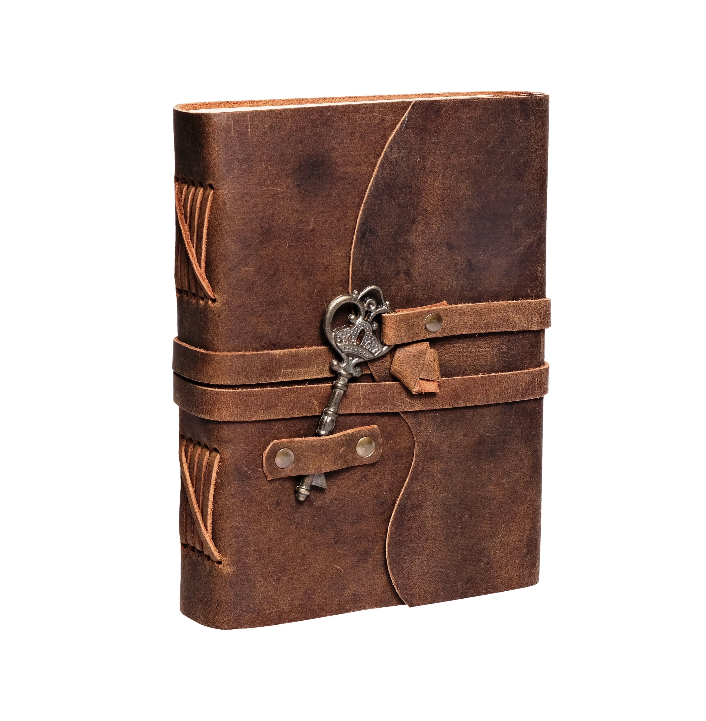 Leather Journal Writing Notebook - Genuine Leather Bound Daily Notepad for Men & Women Lined Paper 240 Kraft Pages, Handmade, Rustic Brown