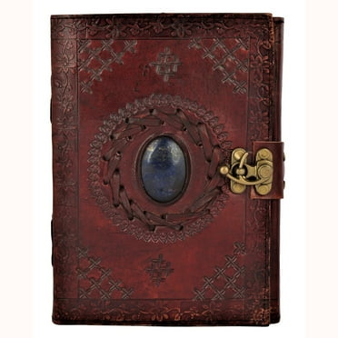 Leather Journal Writing Notebook Semi-Precious Stone Diary for Men Women Unlined Papers, Book of Shadow Witch Sketchbook Gift for Artist Writers by Rustic Town, Brown