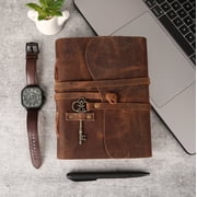 Leather Journal with unlined Deckle Edge Paper and Vintage Key/Handmade Writing Notebook Diary/Bound Daily Notepad for Men & Women Medium, Writing pad Gift for Artist, Sketch