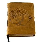 Leather Journal for women and men embossed 8 x 6 inch Handmade Lined craft paper tree of life sun and moon notebook writing notepad book of shadows journal