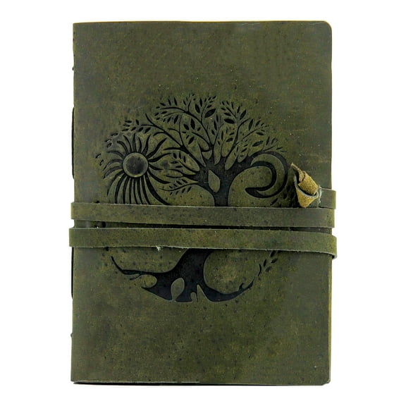 Leather Journal for women and men embossed 8 x 6 inch Handmade Lined craft paper tree of life sun and moon notebook writing notepad book of shadows journal