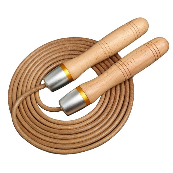 Leather Jump Rope, Adjustable , With Rotary Bearing And Pure Wood Handles, For Fitness Workouts - sliver