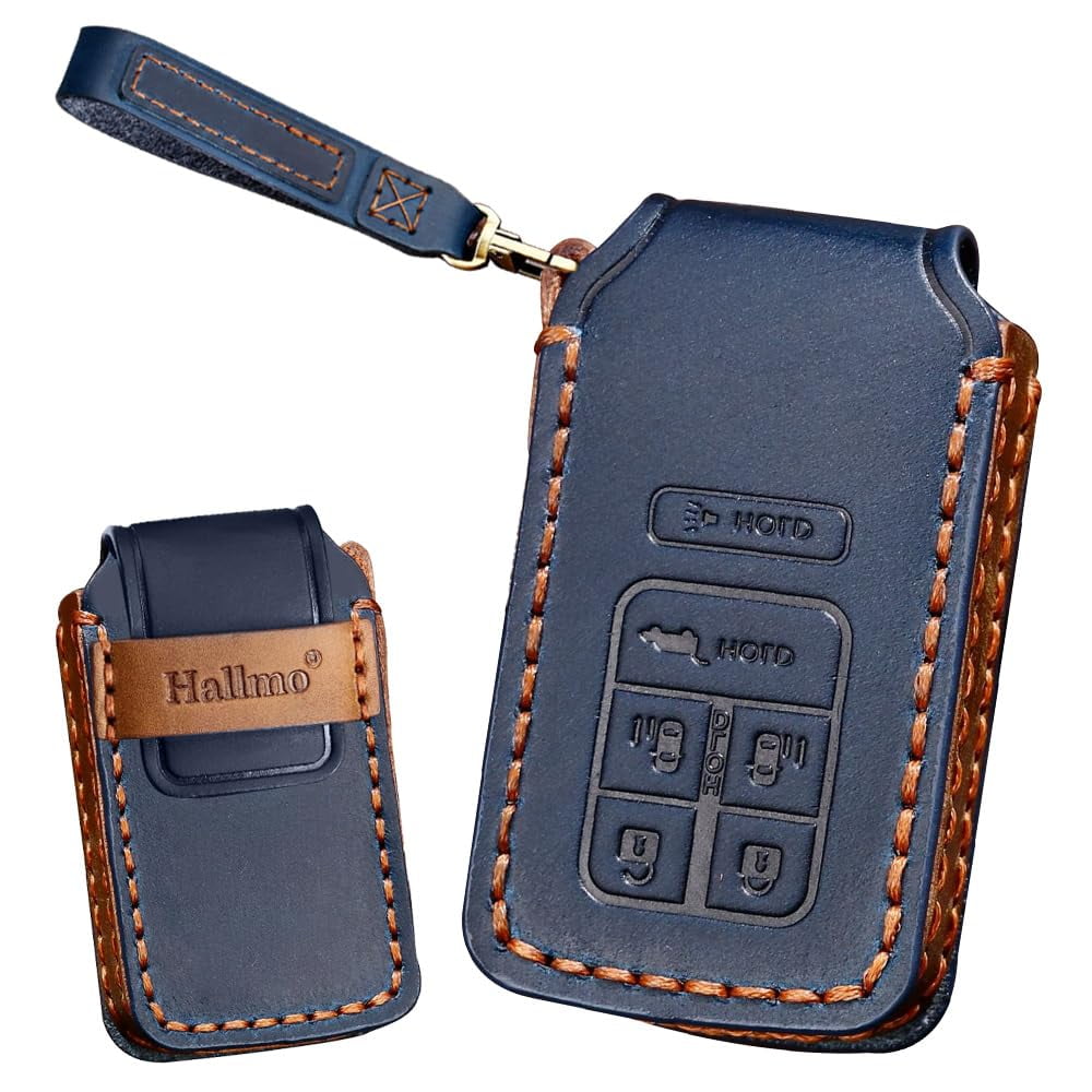 Leather Key Case Fit for Honda Odyssey Civic Pilot Keychain Remote Key Fob Cover Key Shell Protector 6 Button Case Holder Protector Keychain