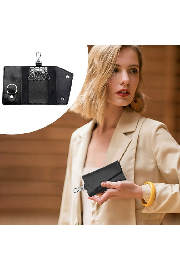 Leather Key Case Wallet,Compact Leather Car Key Case, Key Holder Key Organizer Wallet,for Men Women, Key Pouch with Metal Hook Keyring, Snap Closure Key Bag