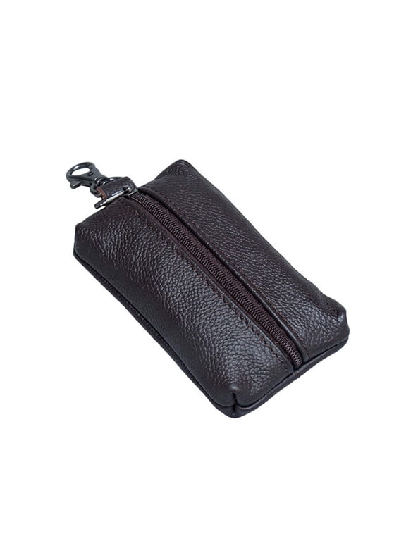 Leather Key Case Wallet, Keychain Pouch with Zipper Closure and Metal Hook, Car Key Organizer Holder for Key Fob Protection, Compact Key Storage Bag for Keyrings, Unisex Key Accessory