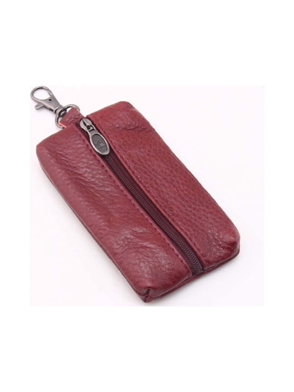 Leather Key Case Wallet, Keychain Pouch with Zipper Closure and Metal Hook, Car Key Organizer Holder for Key Fob Protection, Compact Key Storage Bag for Keyrings, Unisex Key Accessory