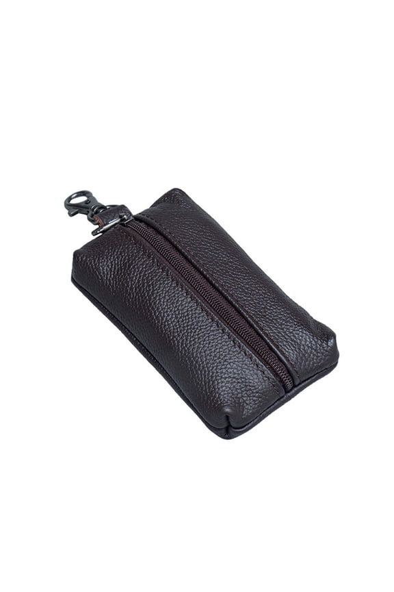 Leather Key Case Wallet with Zipper and Metal Hook, Unisex Car Key Pouch for Organized Key Storage and Scratch Protection