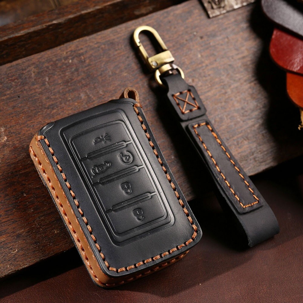 Leather Key Cover Case Holder Bag Fob For Jeep Grand Cherokee Wagoneer