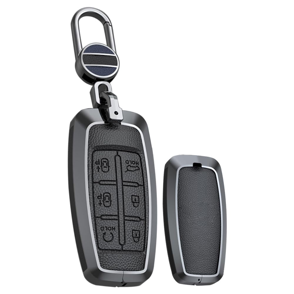 Leather Key Fob Case Cover Fit for Hyundai Genesis G70 G80 G90 GV70 GV80 GV90 Keyless Entry Metal Remote Key Cover 6 buttons