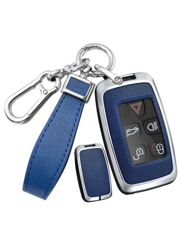 Leather Key Fob Case Fit for Jaguar F-Pace F-Type XE XEL XF XFL XJ Fit for Range Rover Evoque Sport Velar Keyless Fit for Land Rover Key Fob Cover with Leather Keychain