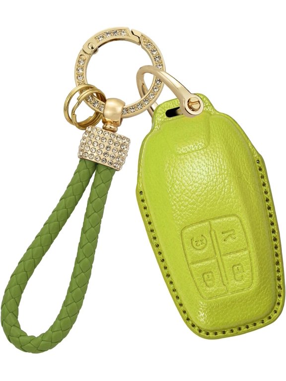 Leather Key Fob Cover Compatible with Ferrari 488 F8 812 LaFerrari GTC4Lusso Portofino Brightly Colored Car Key Case with Diamond Key Strap,Lime Green