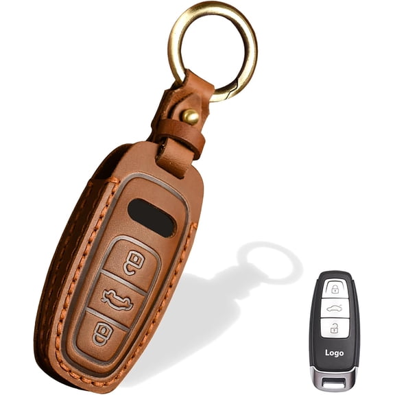 Leather Key Fob Cover, Fit for Audi A4 A5 A6 A7 A8 Q5 Q7 S3 S4 S5 S6 S7 S8 SQ5 RS5 RS7 R8, etc, 360 Degree Proetction Smart Remote Key Protector,Brown,C Style