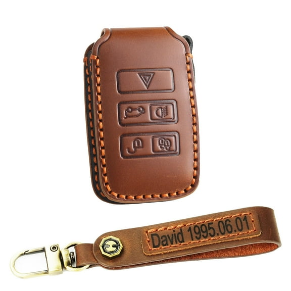 Leather Key Fob Cover Fit for Land Rover Discovery 5 2020-up Smart Remote Key Protector, Fit for Range Rover Sport Vogue Evoque, Jaguar E-PACE I-PACE XE XJ XF