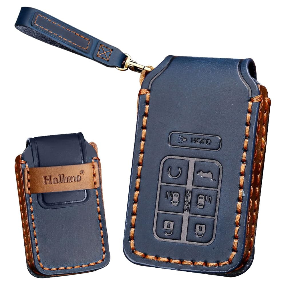 Leather Key Fob Cover Fit for Honda Odyssey Civic Pilot CRV Keychain Smart Key Case Key Shell Protector 7 Button Case Holder Protector Keychain