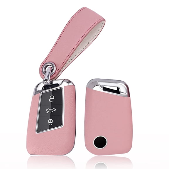 Leather Key Fob Cover Fit for VW Smart Remote,Car Key Case Stylish Key Holder for Volkswagen Arteon Atlas Golf Alltrack Magotan