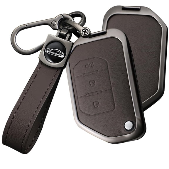 Leather Key Fob Cover for Jeep Wrangler JL JLU Gladiator 4XE 2018-2021 Accessories with Keychains Folding 3 Button Key Case for Jeep Wrangler Zinc Alloy Key Holder -A Keychain