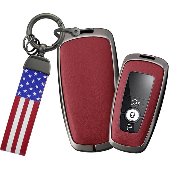 Leather Key Fob Cover with Keychain Metal Key Case Shell Full Protection Fit for Lincoln Nautilus Corsair Aviator Navigator Key Cover 2 3 4 5 Buttons