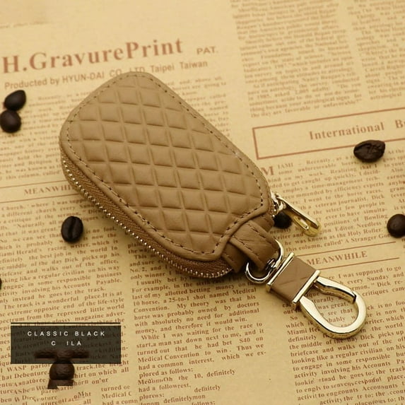 Leather Key Fob Holder | Car Key Cover Protector Case with Zipper | Anti-Scratch Key Pouch for Men & Women | Keychain Organizer for Home, Office, or Car | Soft Cowhide Key Wallet with Snap Hook