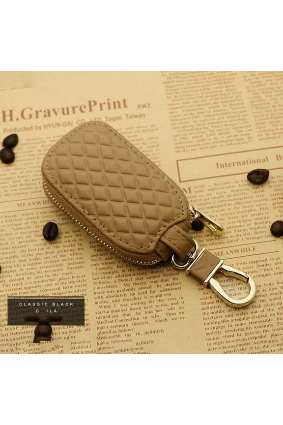 Leather Key Fob Holder for Car Keys with Zipper Protection - Anti-Scratch Key Case Pouch for Men Women - Remote Key Cover Organizer with Snap Hook for Pocket or Belt